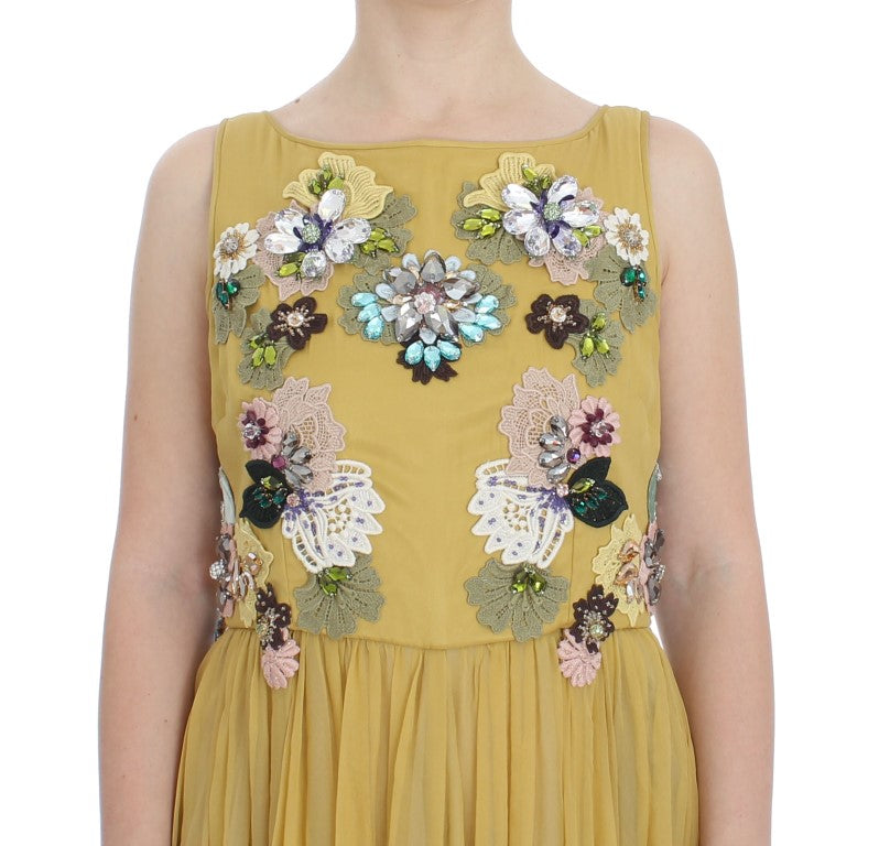 Dolce & Gabbana Bezauberndes Kleid mit Blumenapplikationen aus gelber Seide