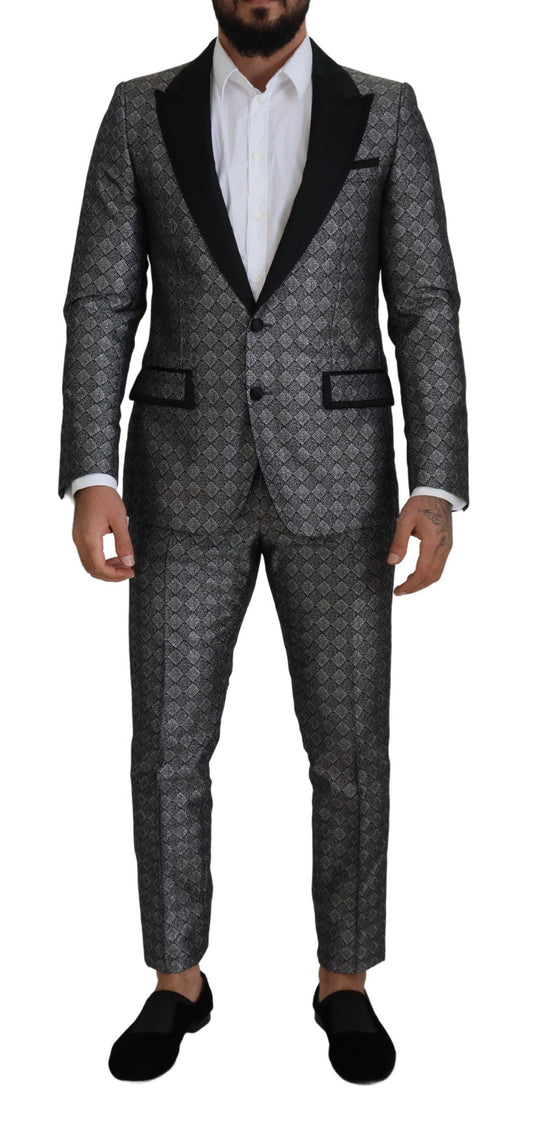 Dolce &amp; Gabbana Elegant Silver Patterned Slim Fit Suit