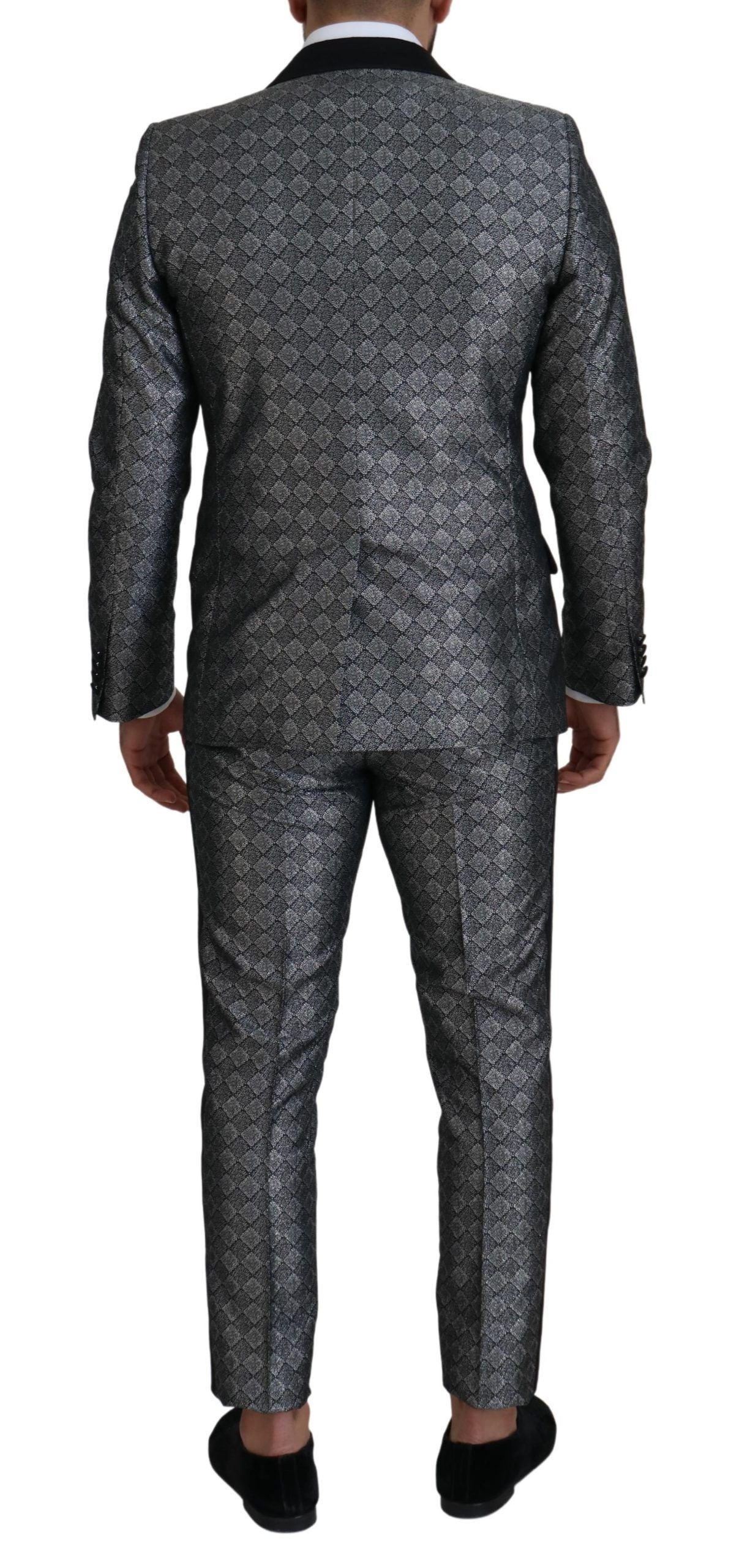 Dolce &amp; Gabbana Elegant Silver Patterned Slim Fit Suit