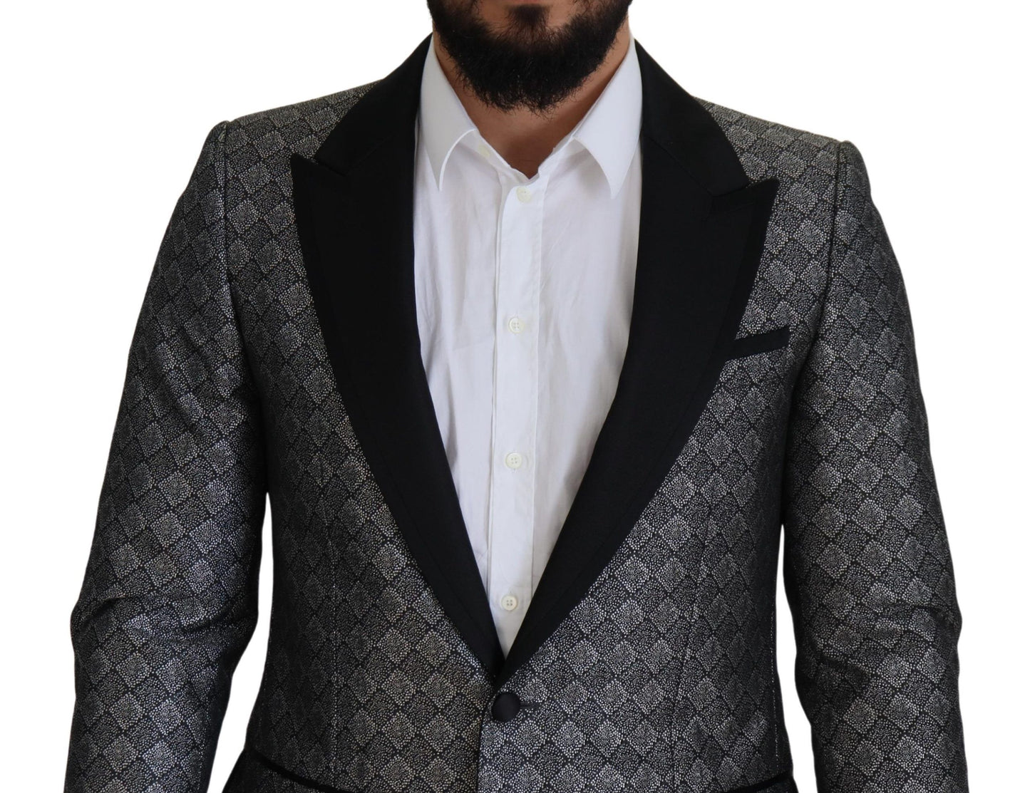 Dolce &amp; Gabbana Elegant Silver Patterned Slim Fit Suit