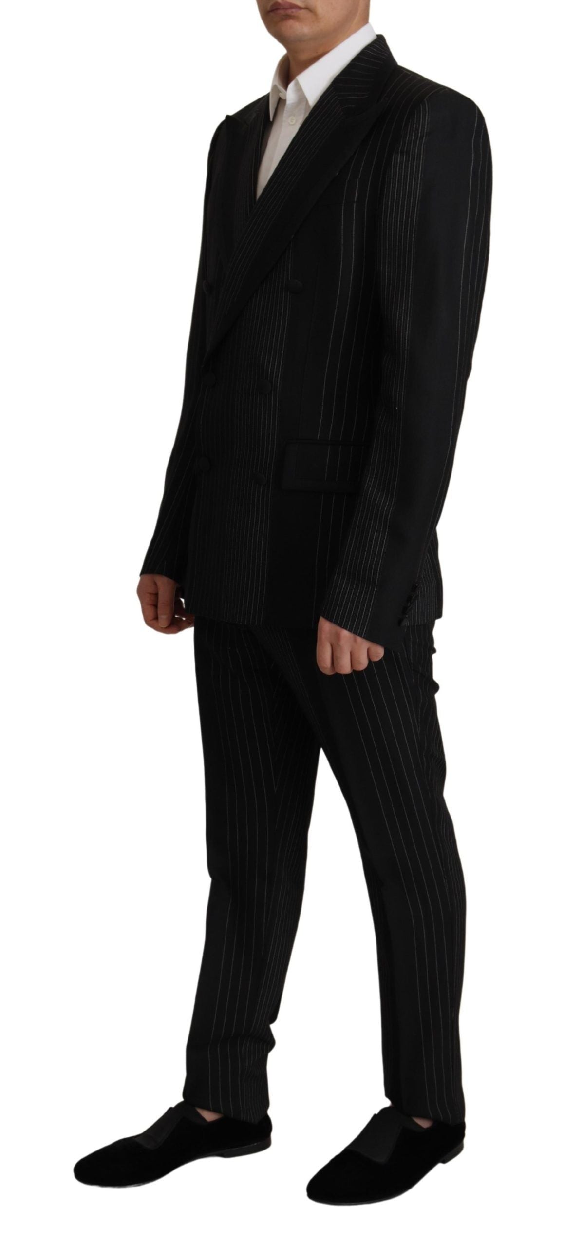 Dolce &amp; Gabbana Elegant black striped two-piece suit in slim fit