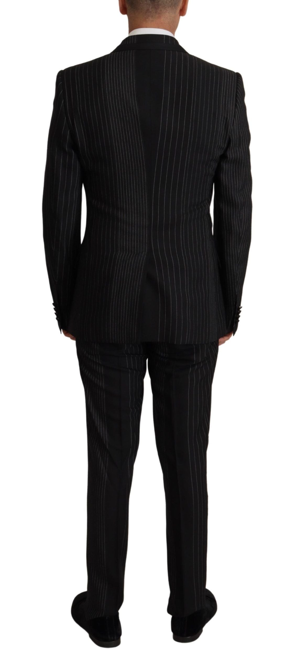 Dolce &amp; Gabbana Elegant black striped two-piece suit in slim fit