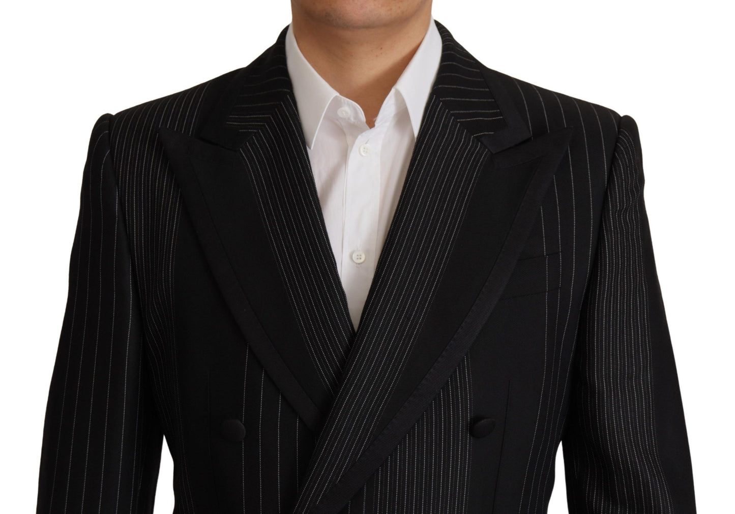 Dolce &amp; Gabbana Elegant black striped two-piece suit in slim fit