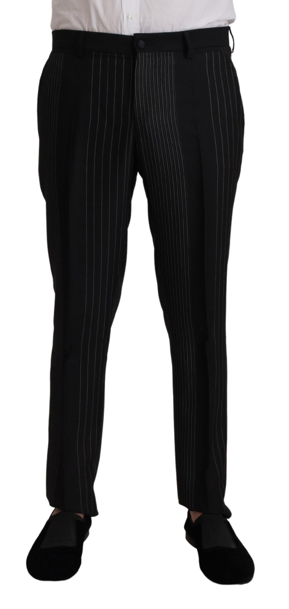 Dolce &amp; Gabbana Elegant black striped two-piece suit in slim fit