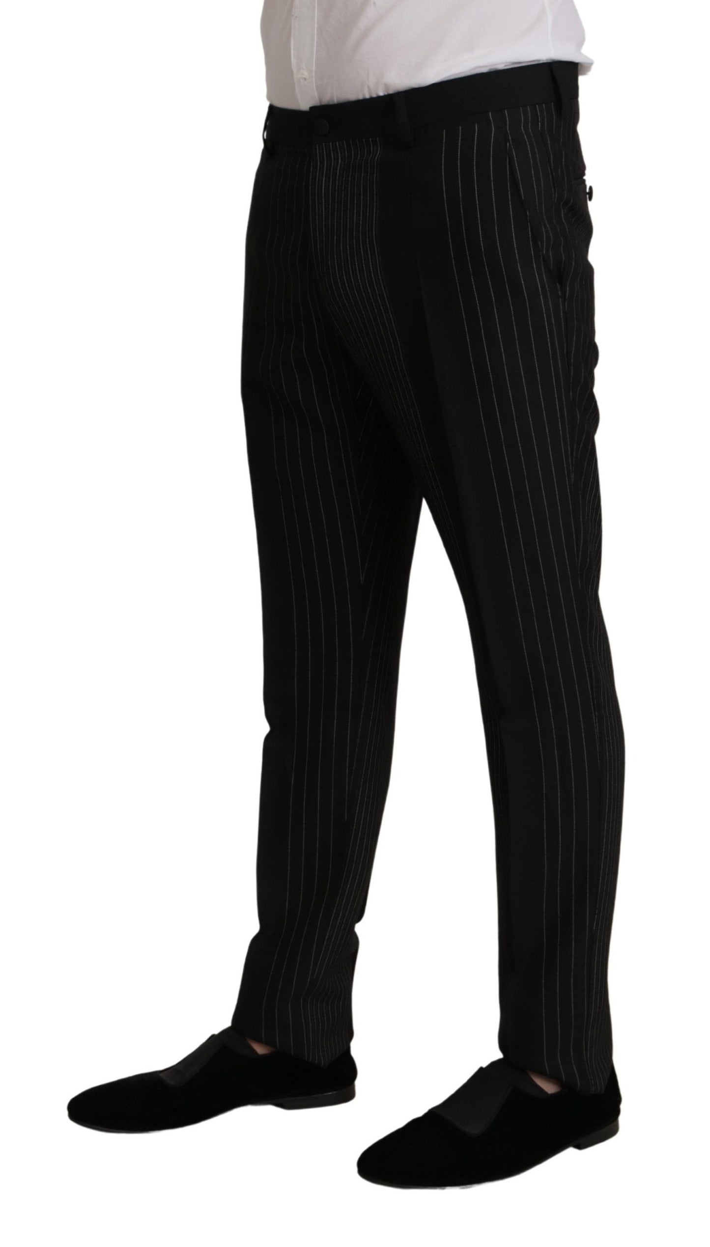 Dolce &amp; Gabbana Elegant black striped two-piece suit in slim fit