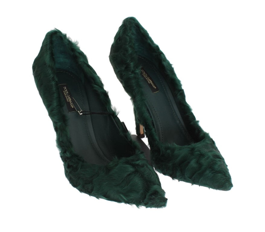 Dolce & Gabbana Elegante Grüne Xiangao Pelz Leder Pumps