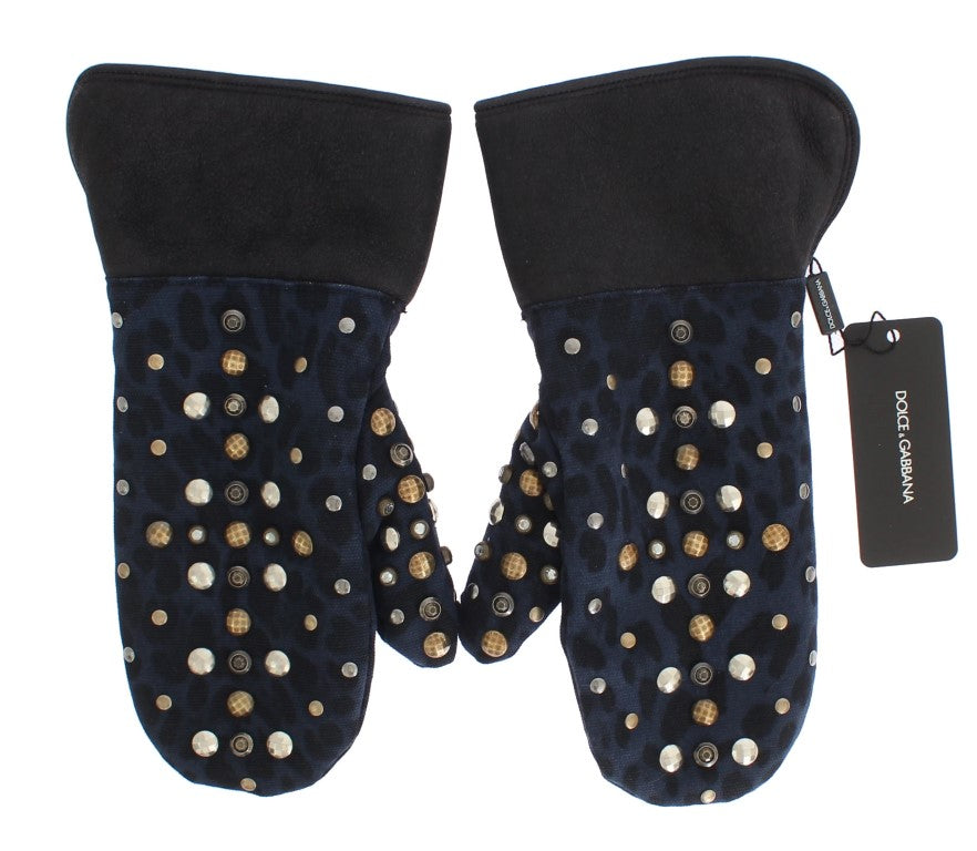 Dolce &amp; Gabbana Chic grey wool and shearling gloves with studded details