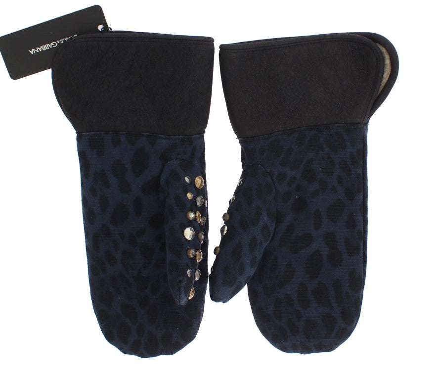 Dolce &amp; Gabbana Chic grey wool and shearling gloves with studded details