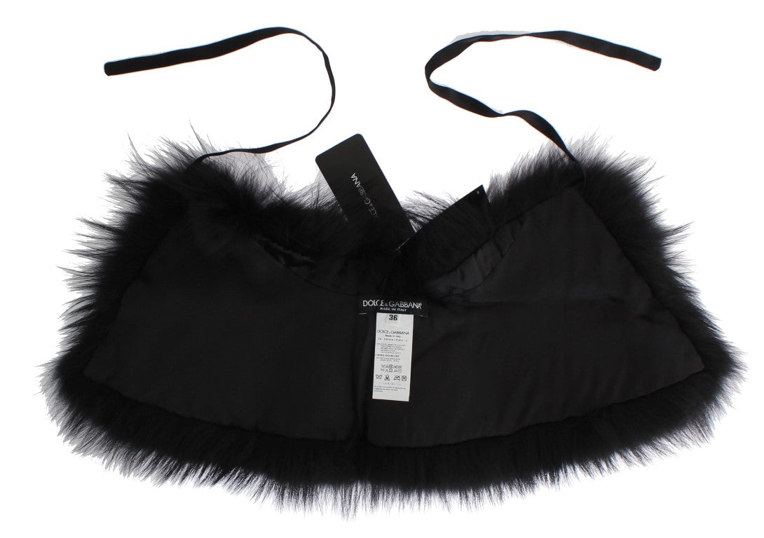 Dolce &amp; Gabbana Black Fox Fur Chic Shoulder Wrap