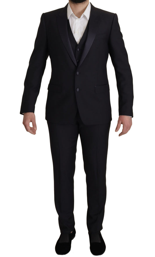 Dolce &amp; Gabbana Elegant black three-piece wool blend suit