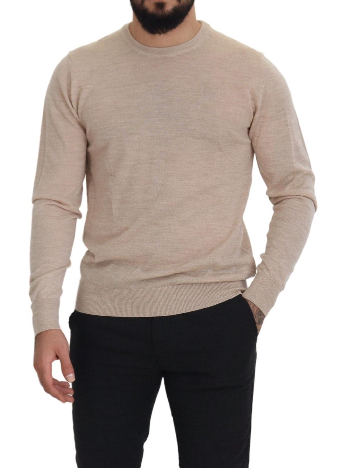 Dolce &amp; Gabbana Elegant wool sweater with round neck in beige