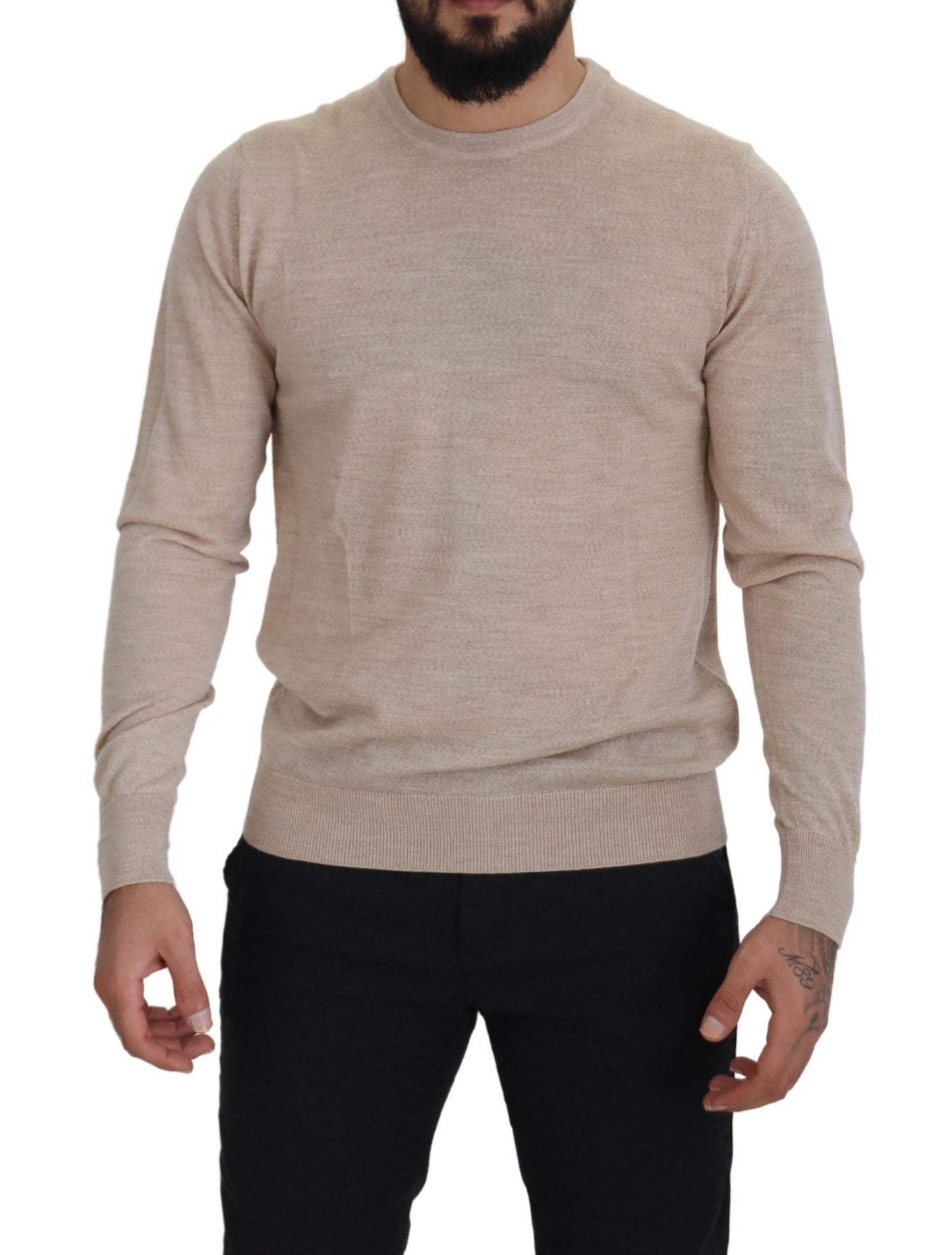 Dolce &amp; Gabbana Elegant wool sweater with round neck in beige