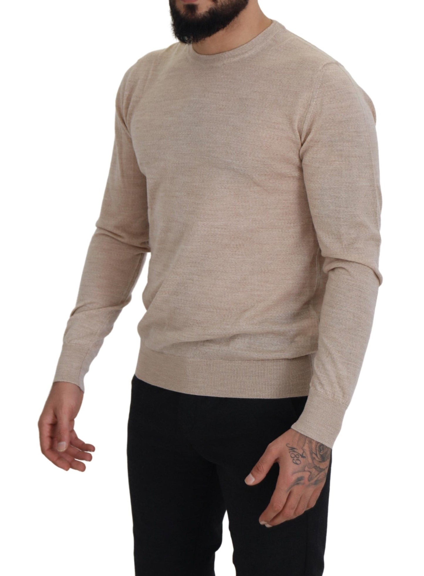 Dolce &amp; Gabbana Elegant wool sweater with round neck in beige