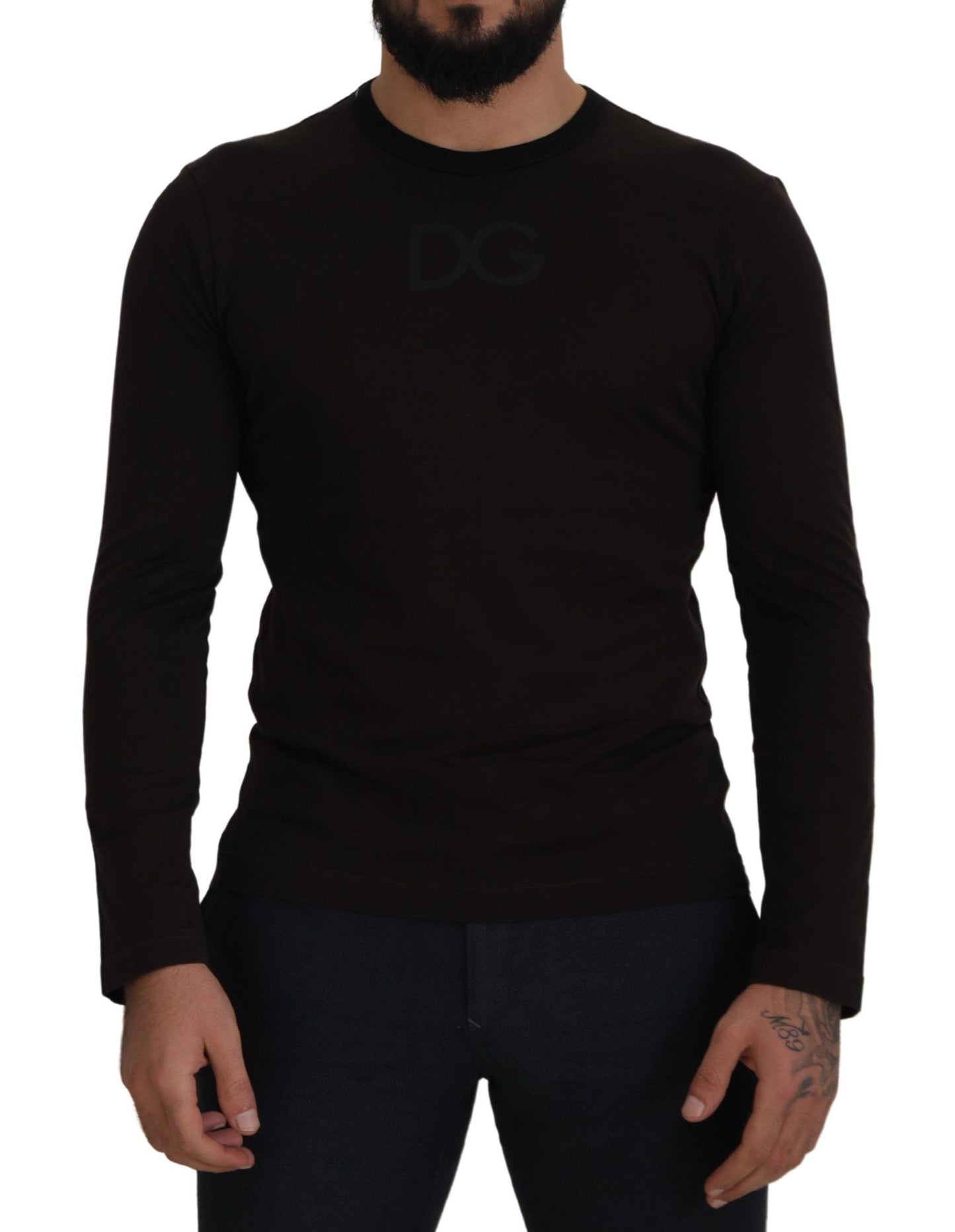 Dolce &amp; Gabbana Elegant brown cotton sweater with round neck