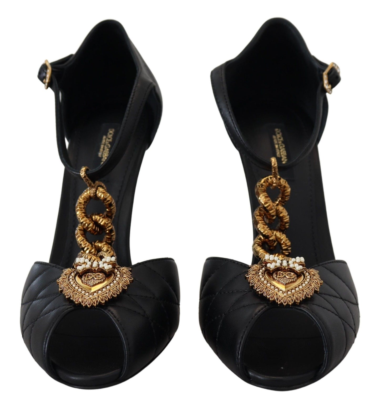 Dolce &amp; Gabbana Elegant leather sandals with gold decorations