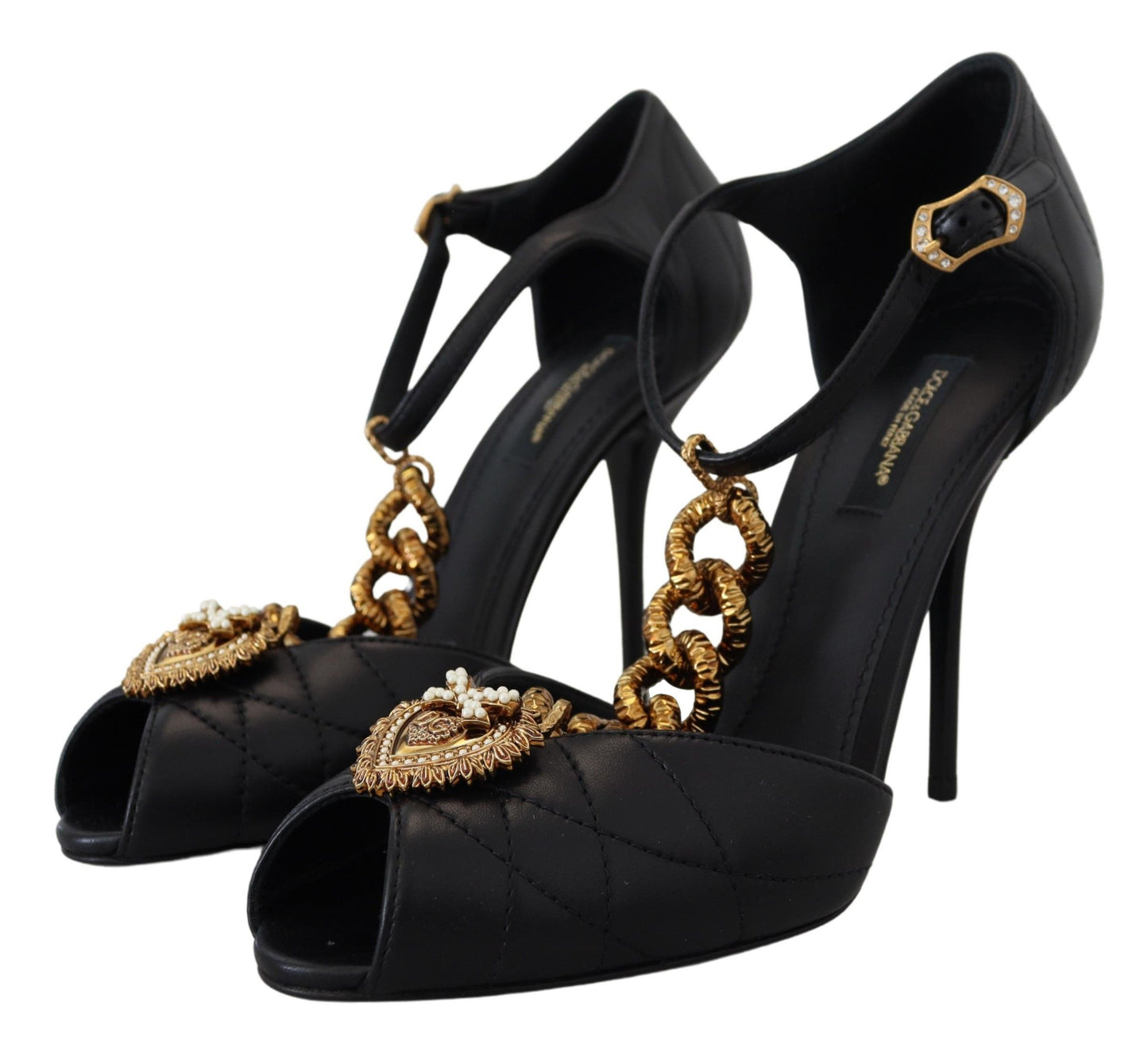 Dolce &amp; Gabbana Elegant leather sandals with gold decorations