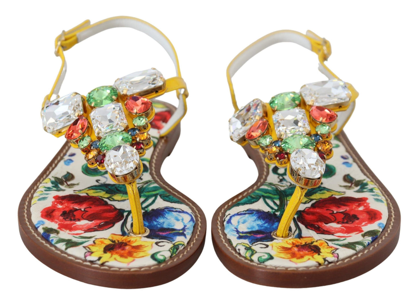 Dolce &amp; Gabbana Majolica leather sandals with crystal embellishment