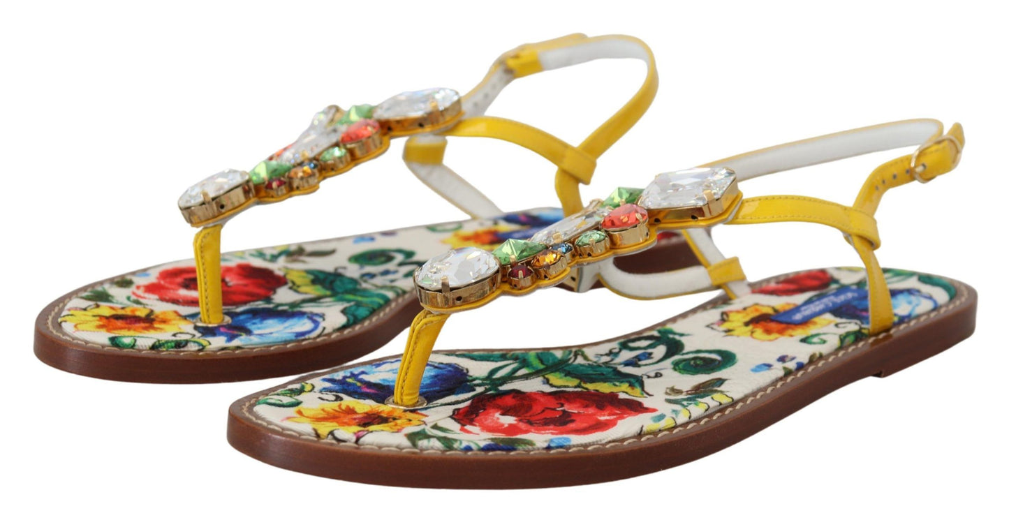 Dolce &amp; Gabbana Majolica leather sandals with crystal embellishment