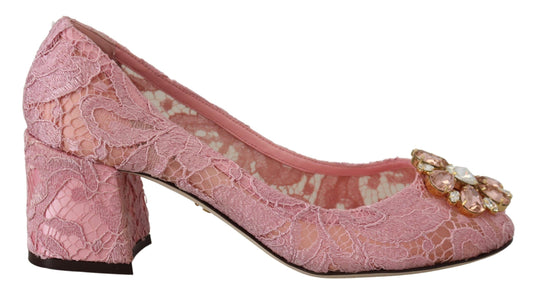 Dolce &amp; Gabbana pastel pink lace and crystal embellished pumps