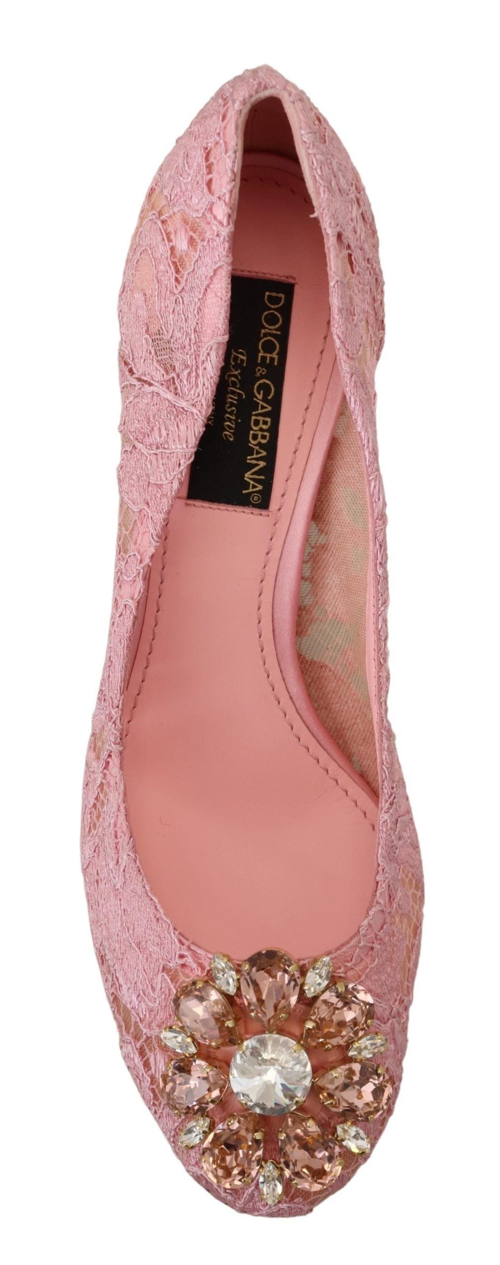 Dolce &amp; Gabbana pastel pink lace and crystal embellished pumps