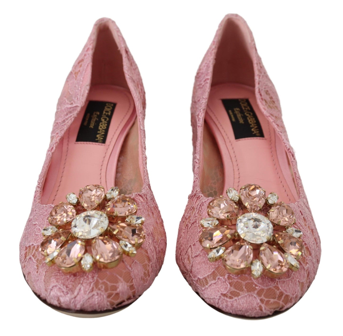 Dolce &amp; Gabbana pastel pink lace and crystal embellished pumps