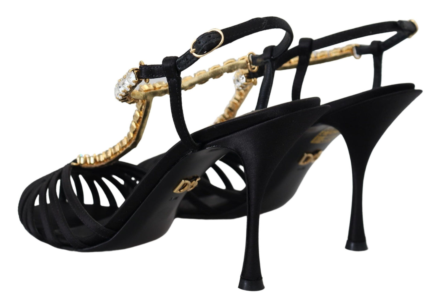 Dolce &amp; Gabbana Elegant Silk Blend Crystal T-Strap Heels