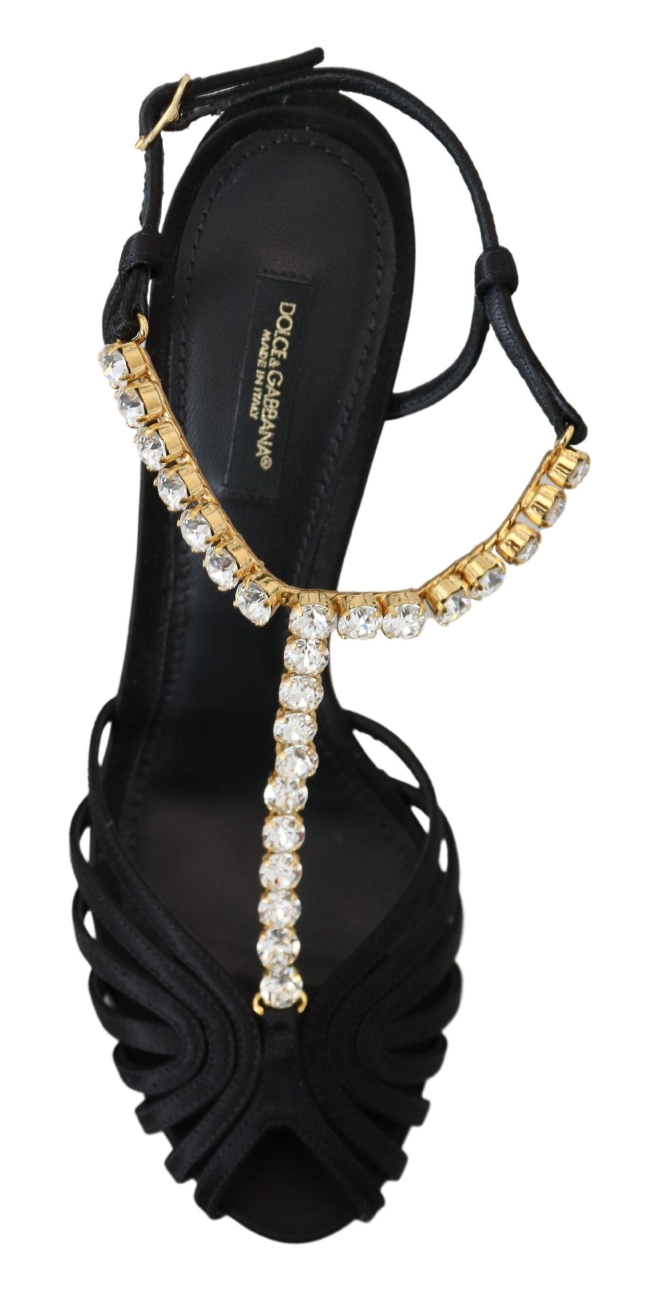 Dolce &amp; Gabbana Elegant Silk Blend Crystal T-Strap Heels