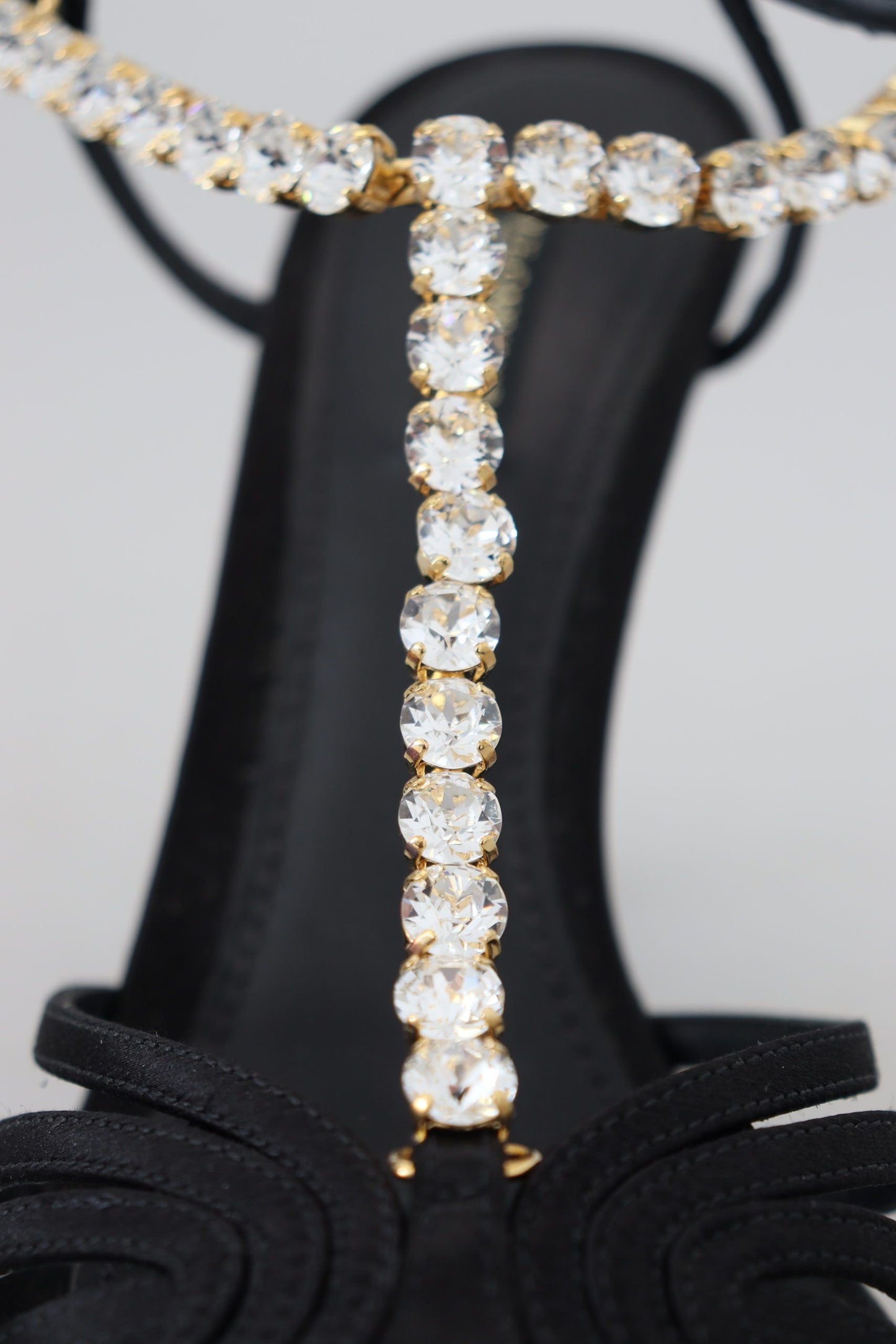 Dolce &amp; Gabbana Elegant Silk Blend Crystal T-Strap Heels