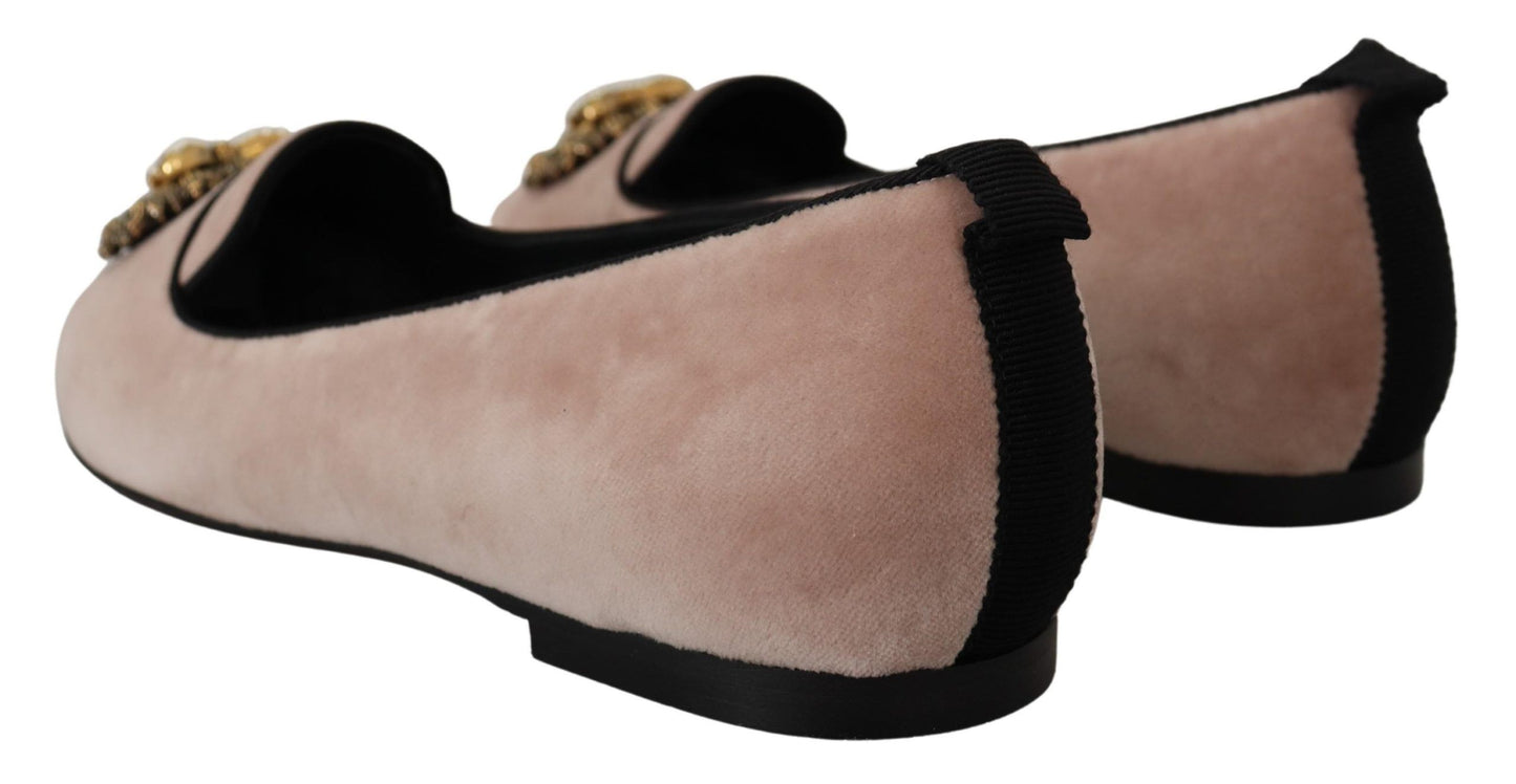 Dolce &amp; Gabbana Elegant Pink Velvet Devotion Loafers