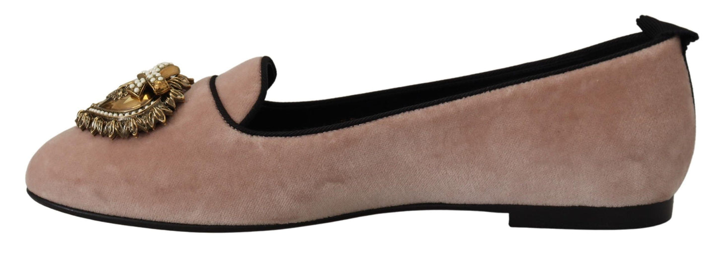 Dolce &amp; Gabbana Elegant Pink Velvet Devotion Loafers