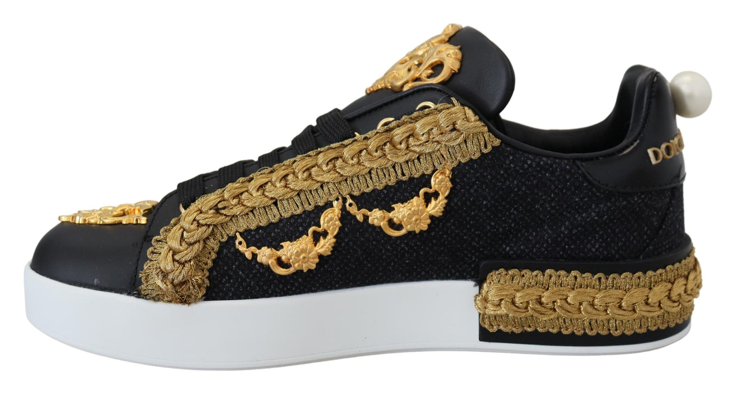 Dolce &amp; Gabbana Elegant Portofino Sneakers made of leather in black