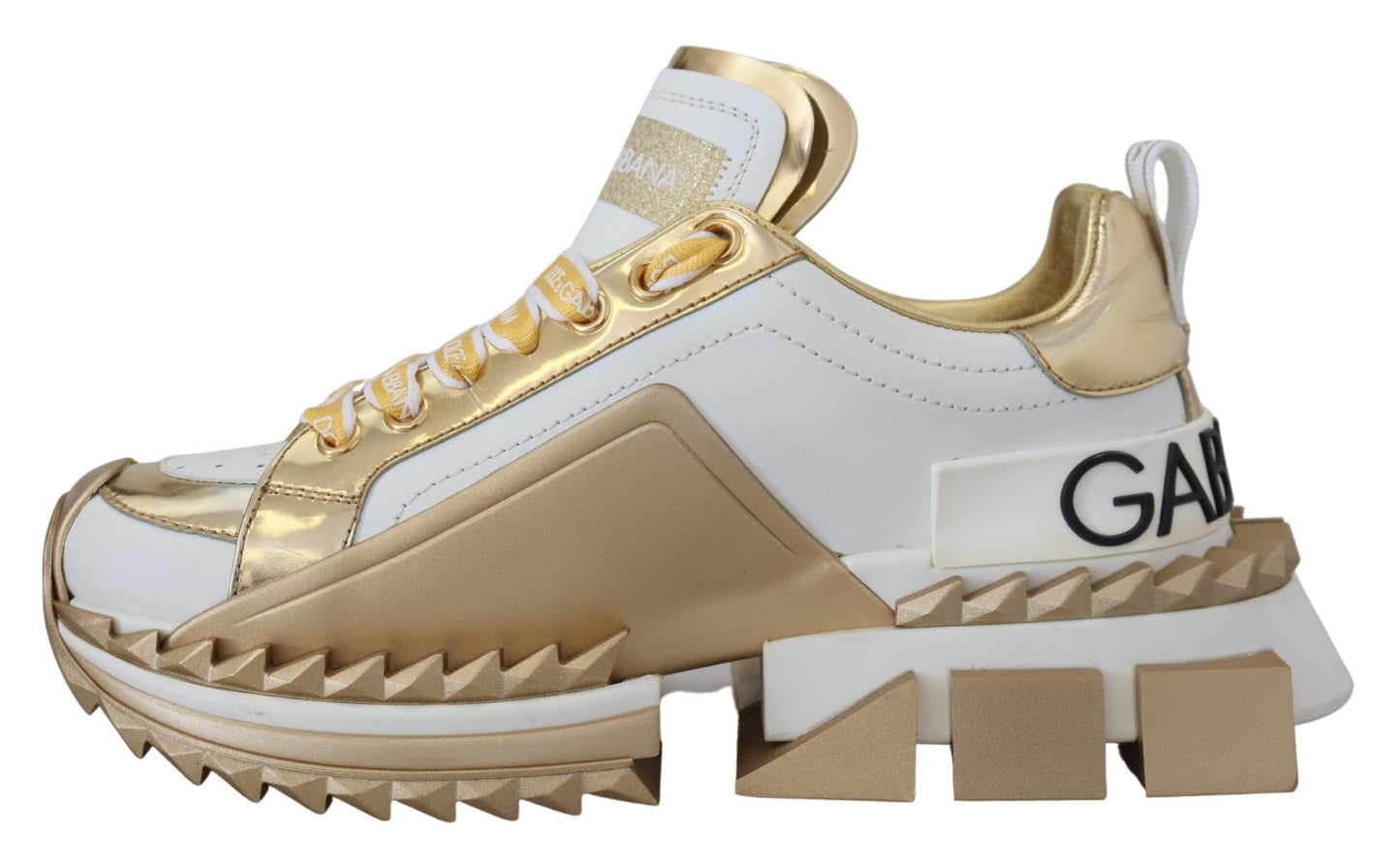 Dolce &amp; Gabbana Elegant Leather Sneakers in White and Gold