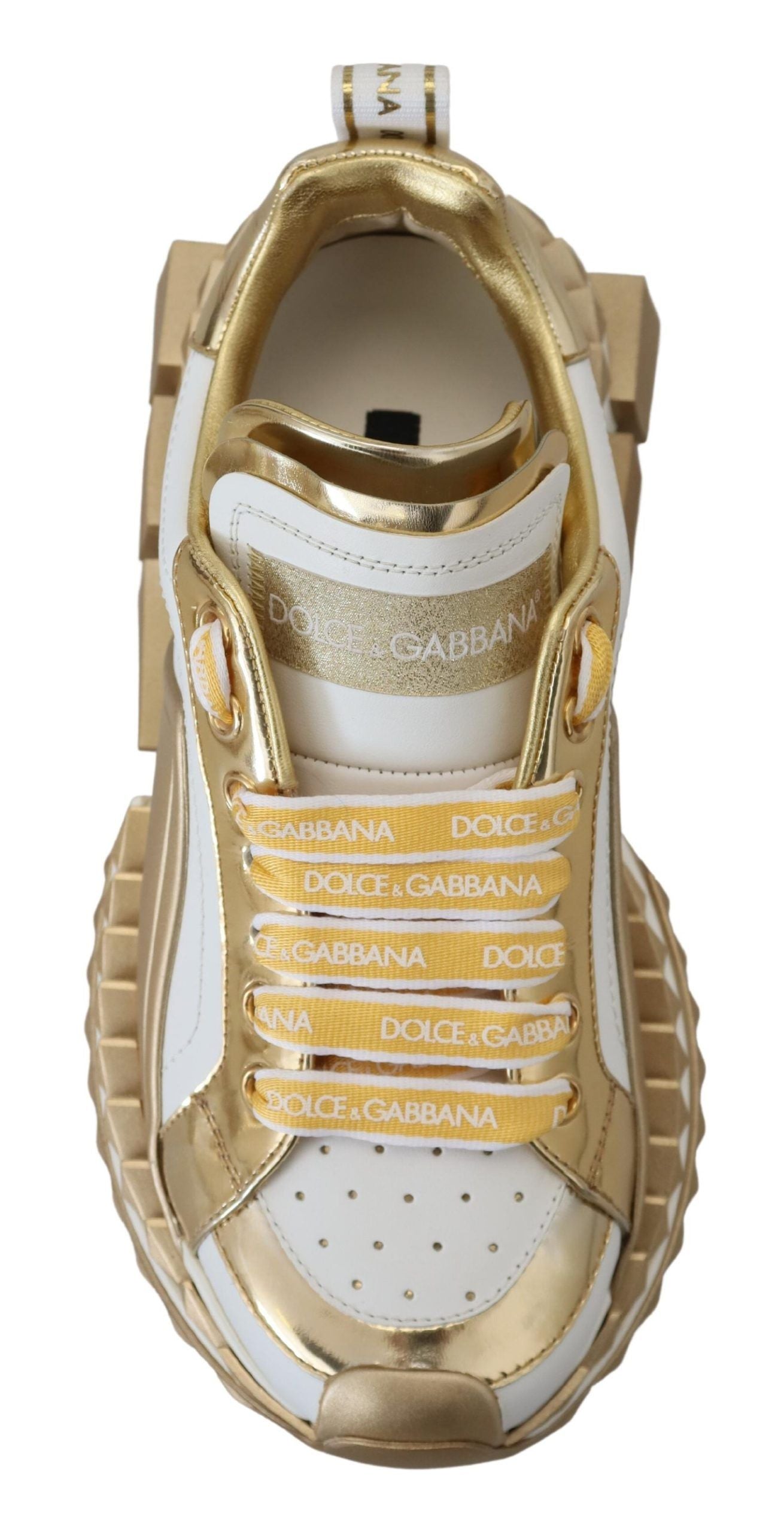 Dolce &amp; Gabbana Elegant Leather Sneakers in White and Gold