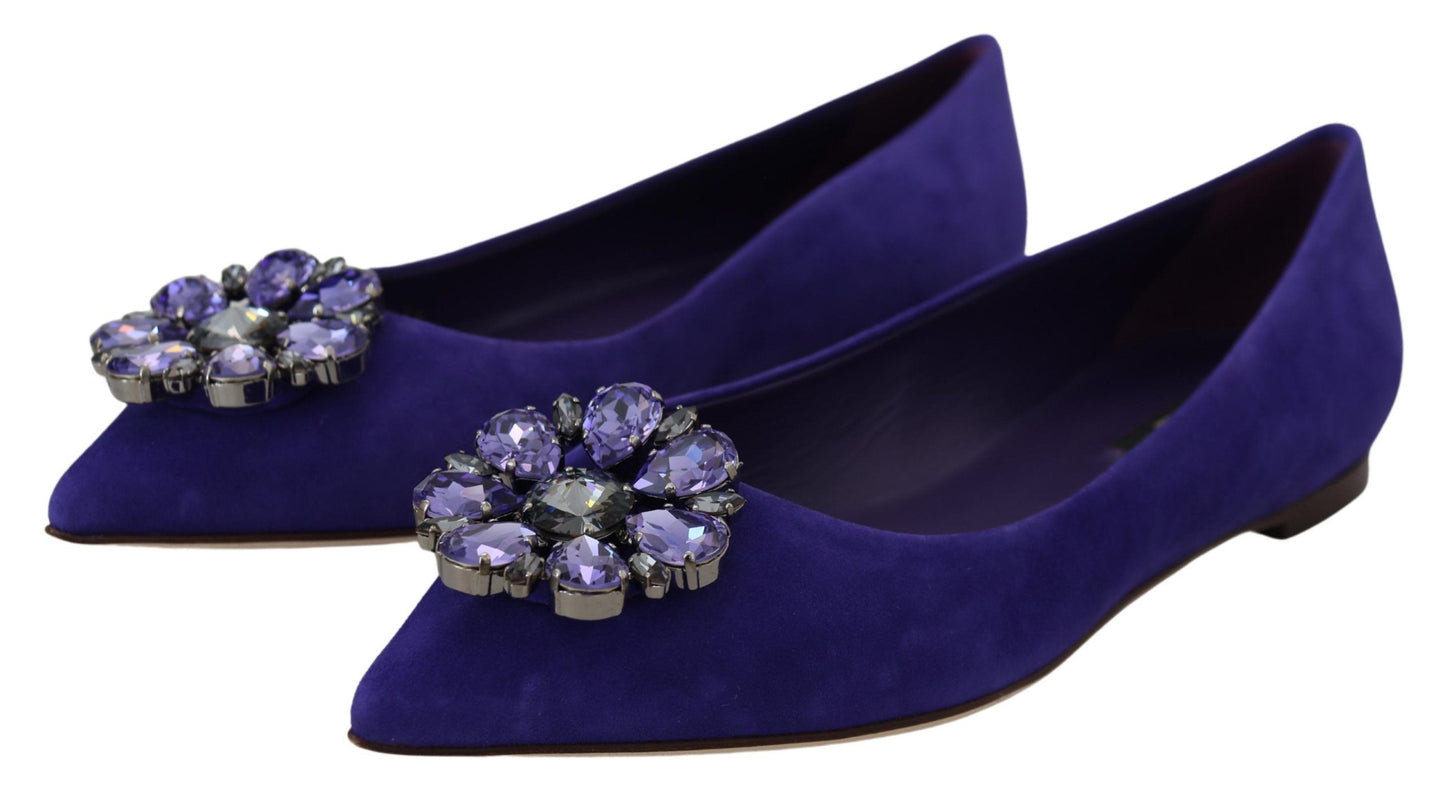 Dolce &amp; Gabbana Purple Suede Flats with Embellished Crystals