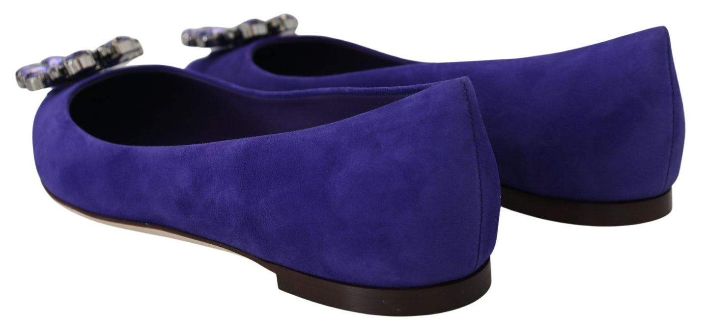 Dolce &amp; Gabbana Purple Suede Flats with Embellished Crystals