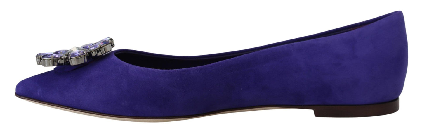 Dolce &amp; Gabbana Purple Suede Flats with Embellished Crystals