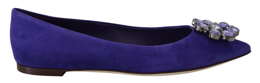 Dolce &amp; Gabbana Purple Suede Flats with Embellished Crystals