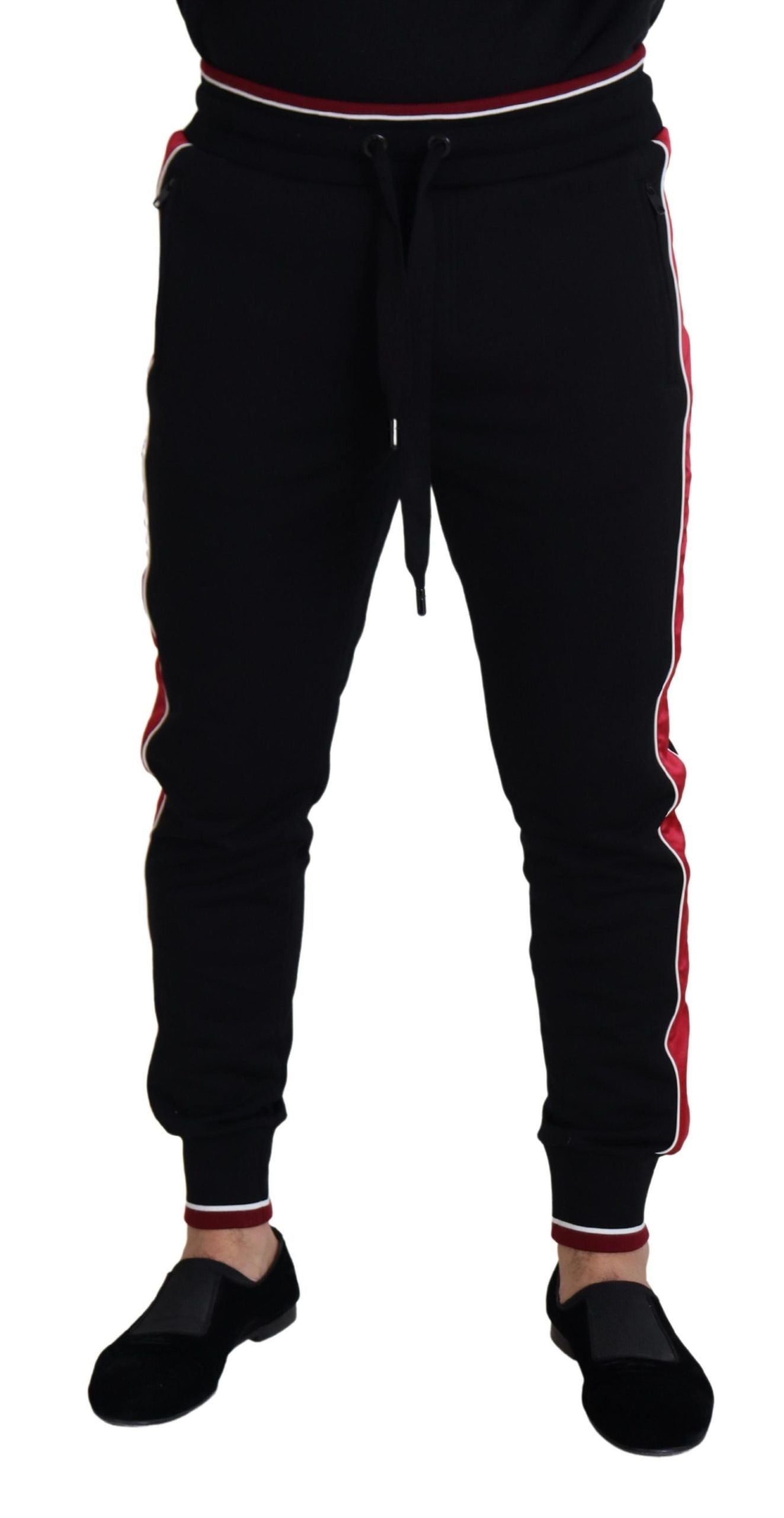 Dolce &amp; Gabbana Elegant black jogging pants with red detail