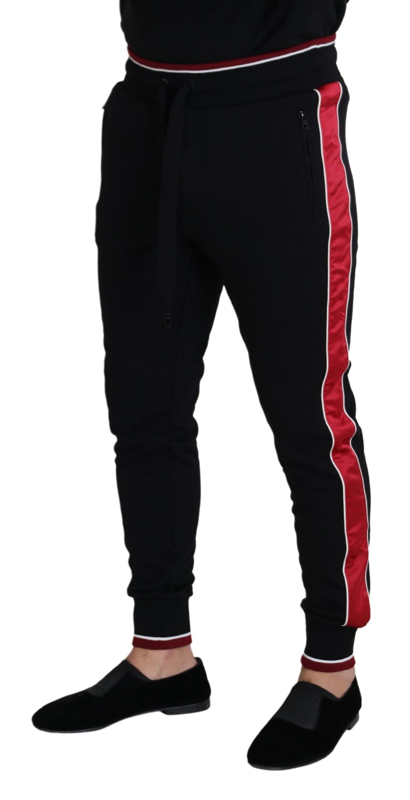 Dolce &amp; Gabbana Elegant black jogging pants with red detail