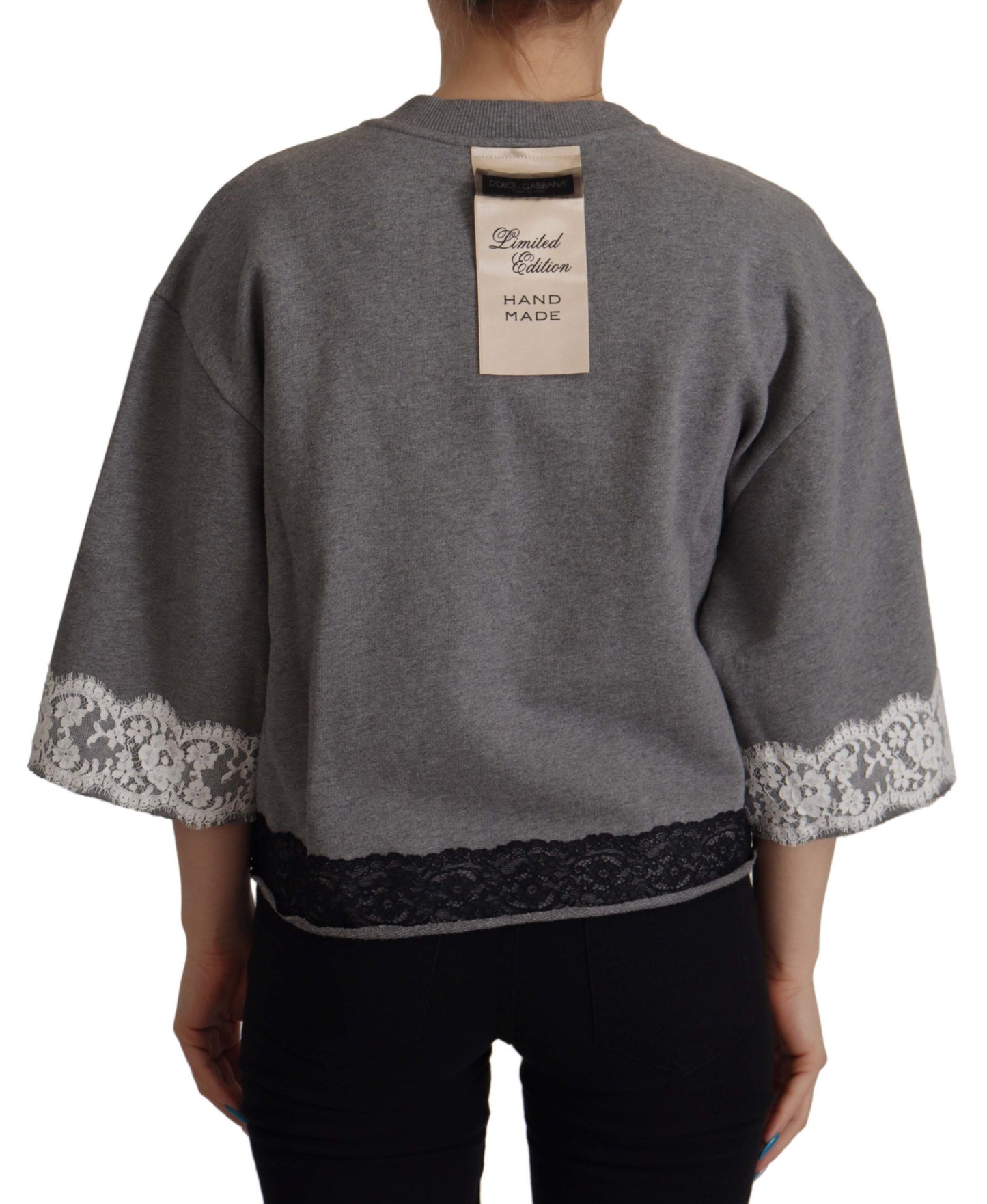 Dolce &amp; Gabbana Chic Grey Cotton Heart Bell Sleeve T-Shirt