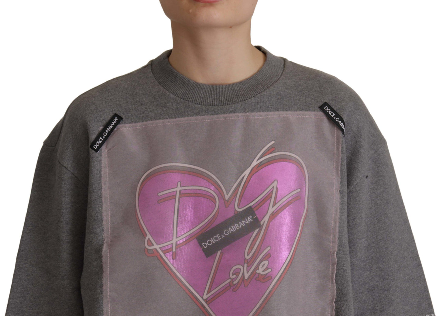 Dolce &amp; Gabbana Chic Grey Cotton Heart Bell Sleeve T-Shirt