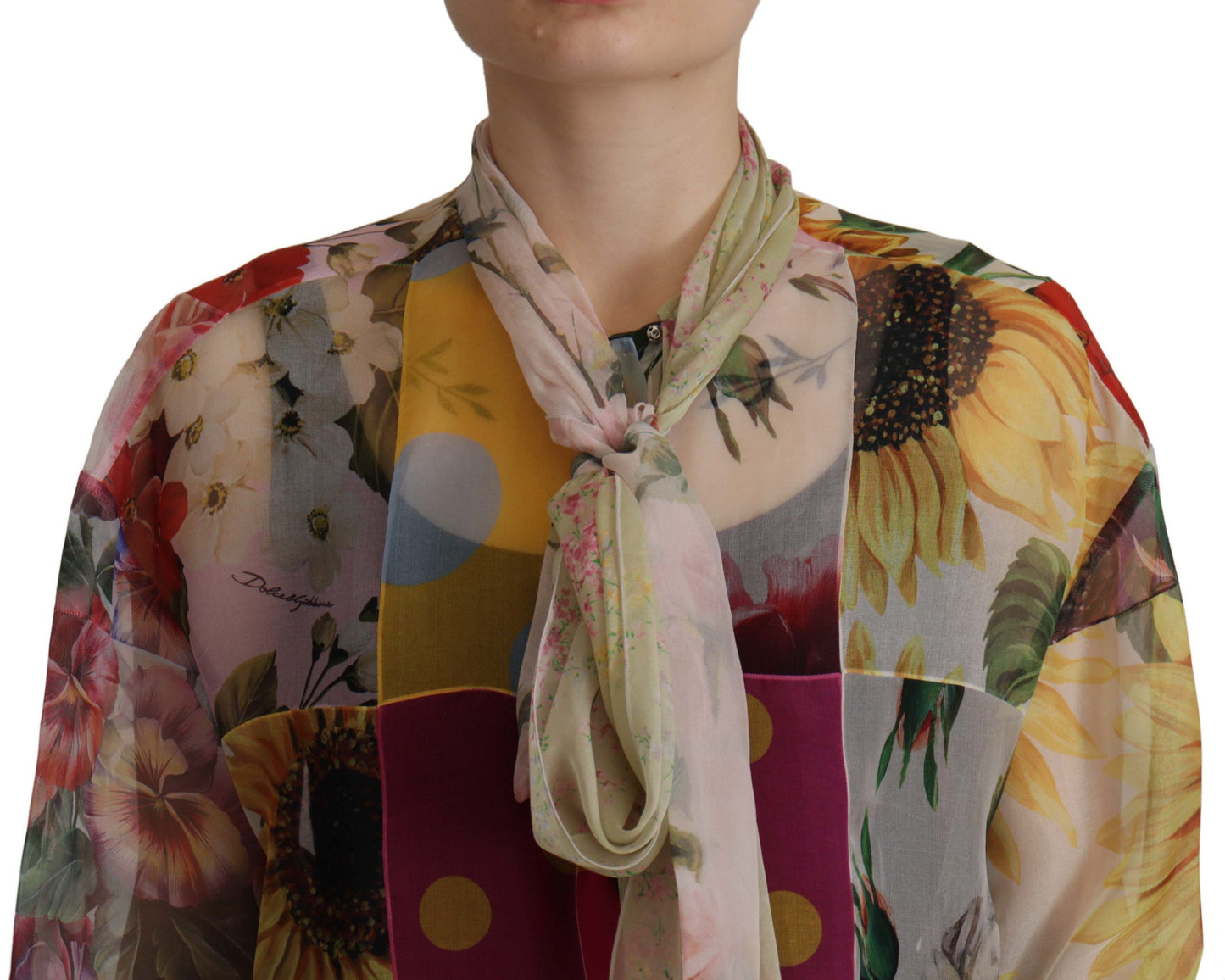 Dolce &amp; Gabbana multicolor silk blouse with ascot collar