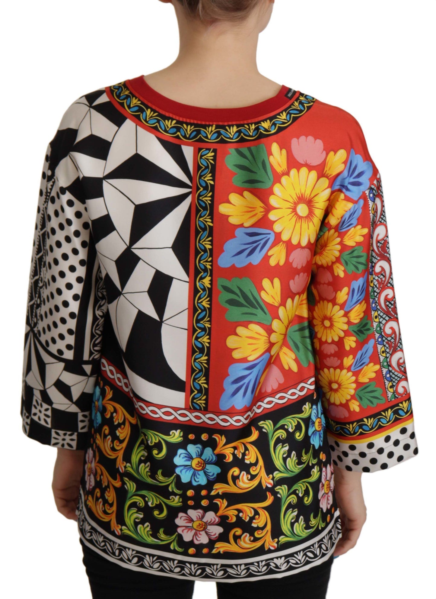 Dolce &amp; Gabbana Baroque silk round neck blouse