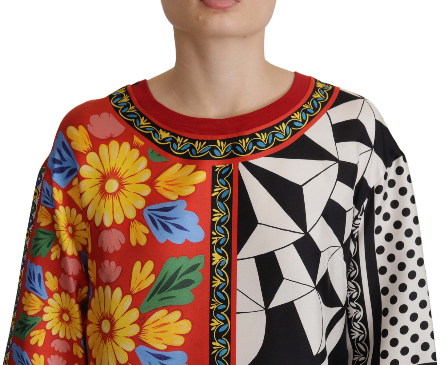 Dolce &amp; Gabbana Baroque silk round neck blouse