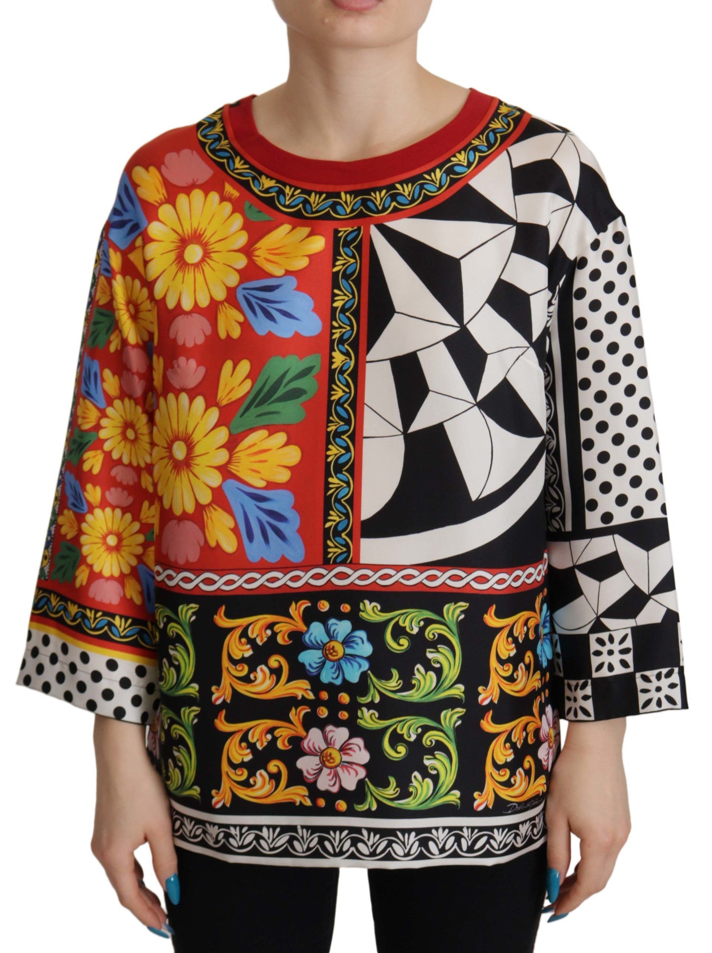 Dolce &amp; Gabbana Baroque silk round neck blouse