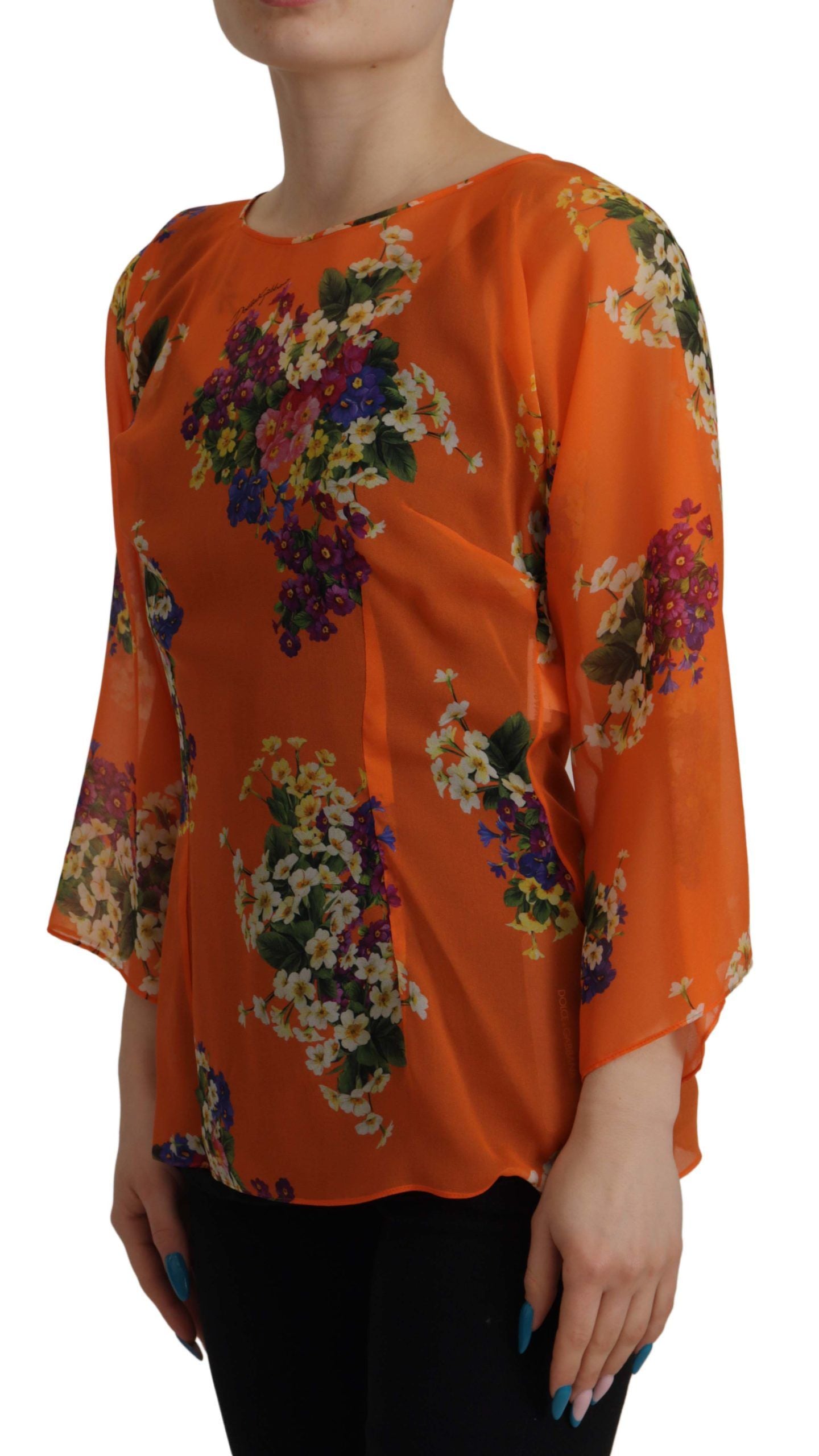 Dolce &amp; Gabbana Elegant floral silk blouse with back zip