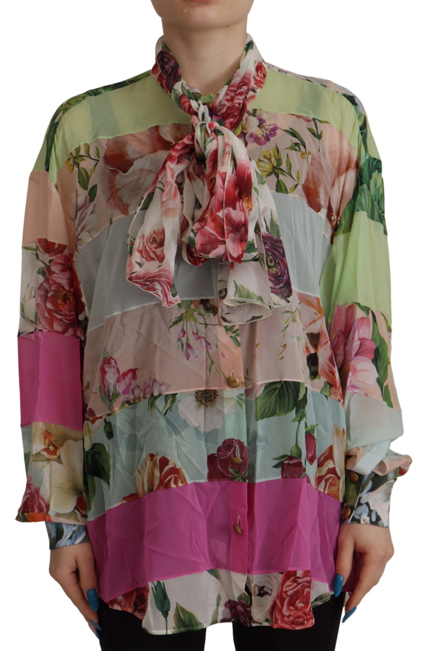 Dolce &amp; Gabbana Elegant patchwork silk blouse with floral pattern