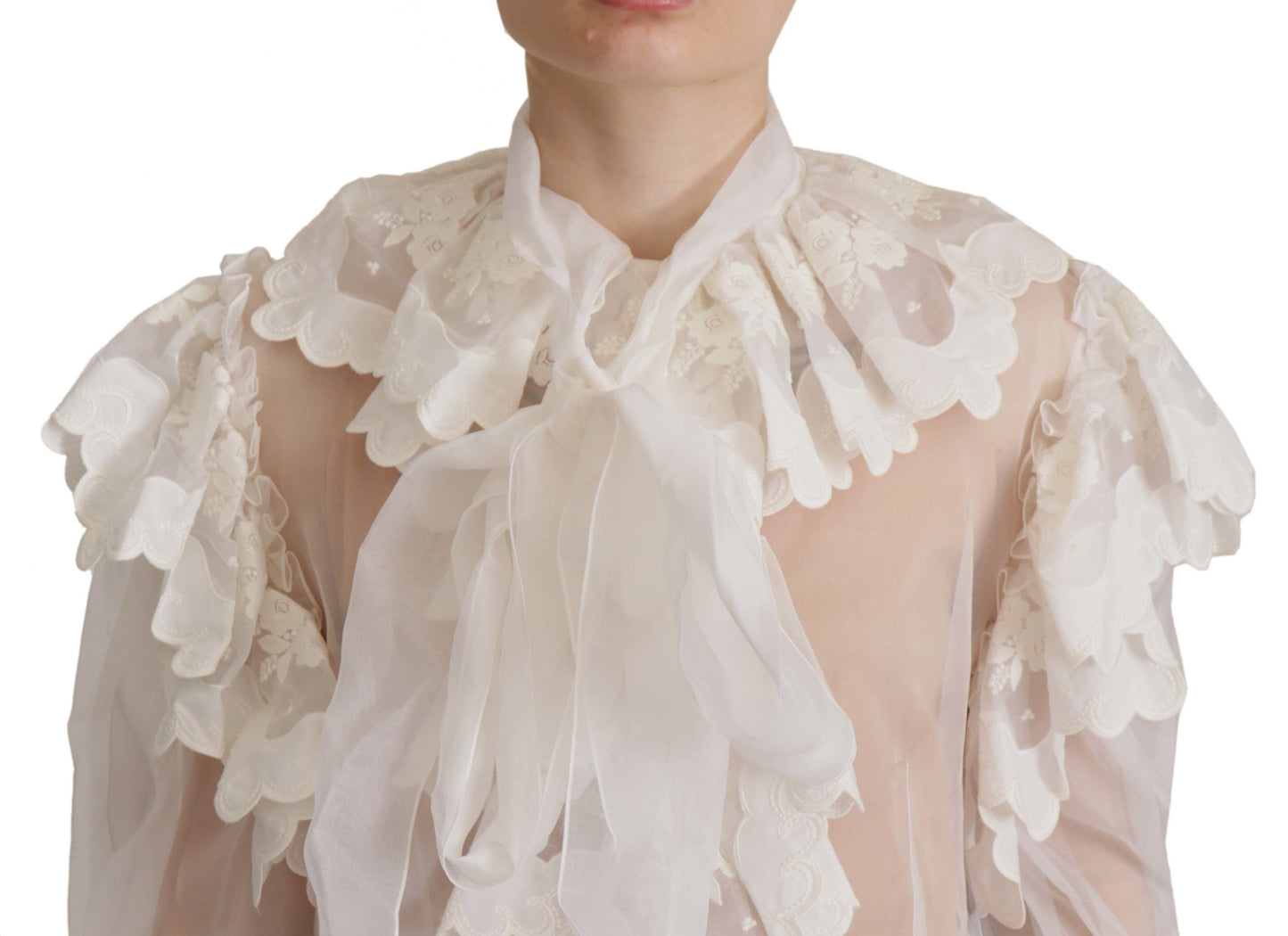 Dolce &amp; Gabbana Elegant top in white silk and cotton lace