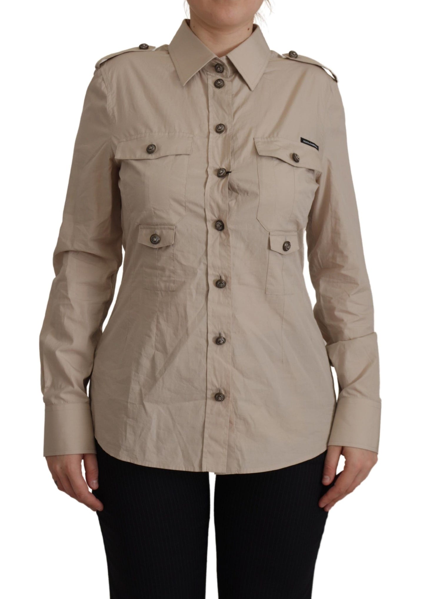 Dolce &amp; Gabbana Elegant long-sleeved shirt in beige cotton