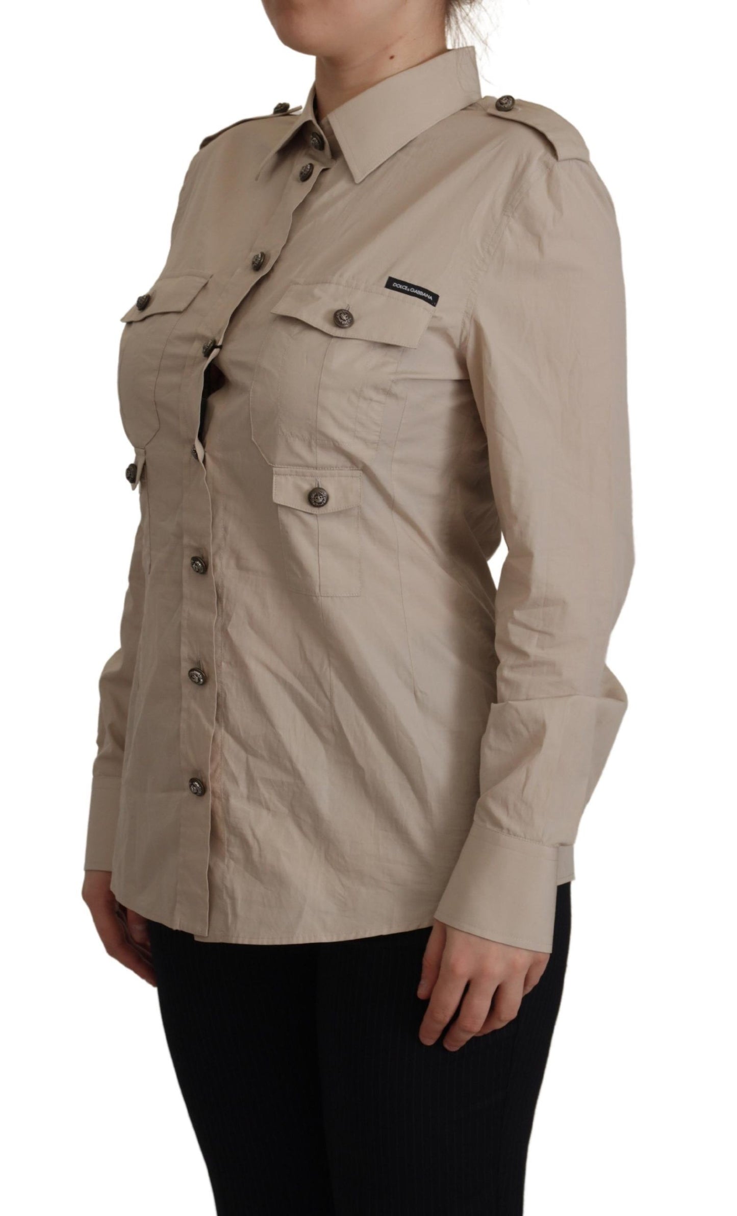 Dolce &amp; Gabbana Elegant long-sleeved shirt in beige cotton